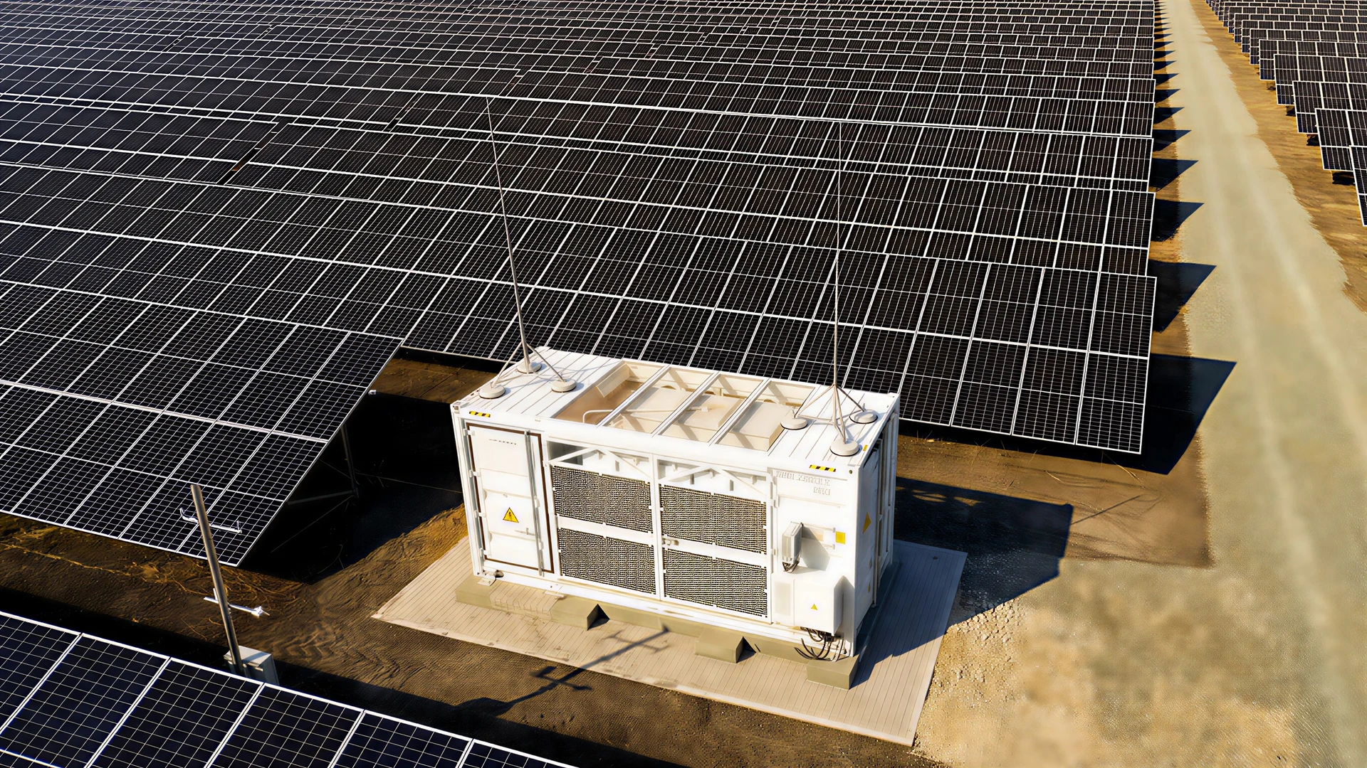 Deux techniciens en combinaisons vertes et casques blancs installent des panneaux photovoltaïques sur une toiture résidentielle en tuiles sous un ciel bleu dégagé, environnement verdoyant visible en arrière-plan